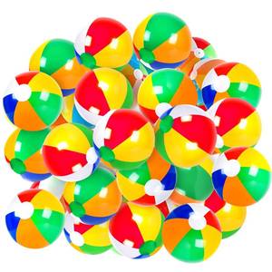 lot 43273 image: Coopay 12 Pack 16 Large Inflatable Beach Balls Classic Rainbow Swimming Pool Ball Birthday Beach Party Decoration Summer Water Games Gifts 16 to 12 Inches from Deflated to Inflated - Retail $15