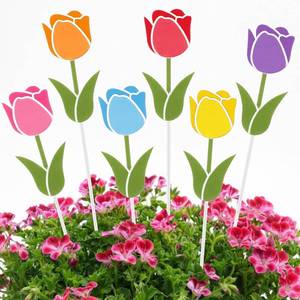 lot 43274 image: Pickmesh 3Pcs 12 H Spring Decorations Outdoor Tulips Metal Yard Sign Flowers Spring Colorful Flower Barn Garden Stake for Easter Planter Pot Walkway Pathway Outdoor Decor Lawn Decoration - Retail $10
