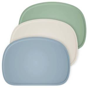 lot 43282 image: Cuddle Campus Set of 3 Silicone Placemats with Raised Edges for Kids,Toddlers,Babies, Non-Slip Dinning Table Mat, Baby Eating Mat, Food Mat Set 1 - Retail $8