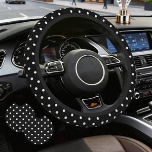 lot 43289 image: Polka Dots Steering Wheel Cover for Women Girly,Cute White Dots 15 Inch Non-Slip Breathable Neoprene Steering Wheel Cover Fit Auto,SUVs,Includes 2 PCS Cup Coasters - Retail $15