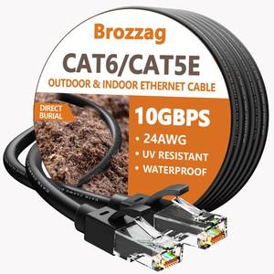 lot 43295 image: Ethernet Cable 50ft For Cat6Cat5E, 10Gbps Compatible with Cat8Cat7, 24AWG Network Cable Indoor&Outdoor, Direct Burial Waterproof&UV Resistant, High Speed Snagless RJ45 LAN Cord -PCRouter, Black - Retail $10