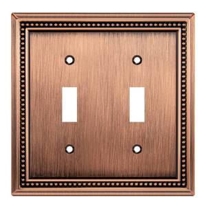 lot 43297 image: Henne Bery Sunken Pearls Heavy Duty Decorative Wall Plate Switch Plate Outlet Cover (Double Toggle, Antique Copper) - Retail $9