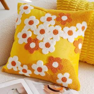 lot 43304 image: vctops Spring Floral Tufted Decorative Throw Pillow Covers Cute Flower Square Pillow Cases Soft Velvet Couch Cushion Cover for Chair Sofa Bedroom Living Room Home Decor (Yellow,18x18) - Retail $9