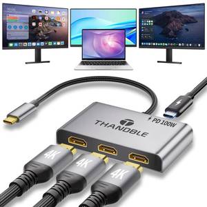 lot 43321 image: THANDBLE USB C to 3 HDMI Adapter with 100W PD Charging, Triple 4K60Hz Monitor Extender for DellSurface ProHP, HDMI Splitter Extended Display Hub, Plug & Play Laptop Multi-Screen Adapter - Retail $50