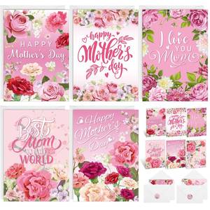 lot 43330 image: Dunzoom 120 Sets Mothers Day Cards with Envelopes & Stickers Bulk Floral Happy Mothers Day Greeting Cards Assortment for Mom, 6 Designs, Blank Interior for Personal Message 4 x 6 - Retail $26