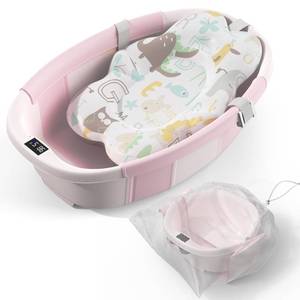 Collapsible Baby Bathtub - Large Baby Bath Tub with Thermometer & Cushion | Travel Portable Newborn Infant Bathtub | Foldable Toddler Bathtub for Baby 0 to 36 Months (Pink) - Retail: $39