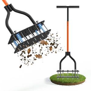 lot 60553 image: Lawn Aerator Tool with Dual-Layer Self-Cleaning Spikes, 15 Spike Heavy Duty Manual Lawn Aerator for Compact Soil, Anti-Clog Grass Aerator for Yard, Garden & Lawn Care - Retail $30