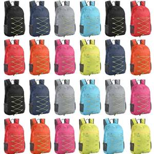 lot 60560 image: Dansydaisy 24 Pcs Backpacks in Bulk - 17 Inch Multicolor Foldable Backpacks with Elastic Draw Cord Bookbags for School, Outdoor Travel, Camping - Retail $119