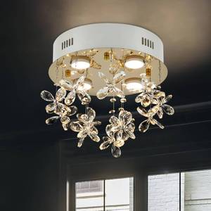 lot 60567 image: Aol furin 4-Lights Modern Chandelier K9 Crystal Lighting Fixture,11.8 Inch Round Stainless Steel Flush Mount Ceiling Lights for Bedroom Foyer Hallway Dining Room,GU10 Bulbs Include - Retail $70