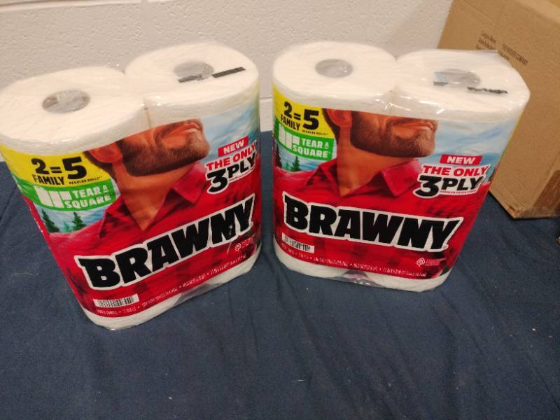 lot 24727 image: Brawny Tear-A-Square 3-Ply Paper Towels - 2 Family Size Rolls - 2 Packages - Retail - $13.99