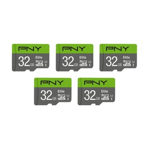 lot 62135 image: PNY 32GB Elite Class 10 U1 microSDHC Flash Memory Card 5-Pack - 100MBs  Class 10  U1  Full HD  UHS-I  micro SD
