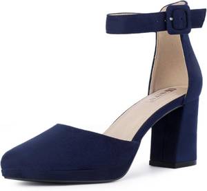 lot 10283 image: IDIFU IN3 Womens Closed Toe Heels Chunky Block Platform Pumps Pointed Toe Ankle Strap Dress Shoes for Women Comfortable Wedding Short Low Pumps Shoes Size 9