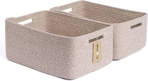 lot 10284 image: MiniArk Large Storage Baskets for Shelves, Closet Organizers Bins for Clothes Blanket Towels, Baby Nursery, Toy Baskets Box, Woven Rope Baskets, 17 x 13 x 7.5 , 2 Packs Mixed Brown