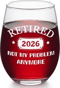 lot 10288 image: Futtumy Retirement Gifts for Women & Men, Retired 2026 Not My Problem Anymore Stemless Wine Glass, Funny Retired Gifts for Coworker Lady Boss Friend Dad Mom Teacher Grandma Retirement Christmas,17 Oz