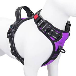 lot 10290 image: PHOEPET No Pull Dog Harness Medium Reflective Front Clip Vest with Handle,Adjustable 2 Metal Rings 3 Buckles,Easy to Put on & Take Off(M, Purple)