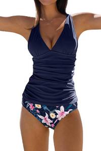 lot 10291 image: Beachsissi Womens Cute Swimsuits V Neck Tummy Control Tankini Set Size Medium