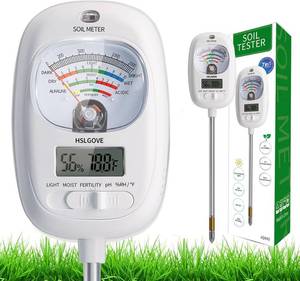 lot 10295 image: HSLGOVE Soil Test Kit, 7-in-One Soil Moisture MeterSoil PH MeterFertility, Dual Screen Soil Tester wDigital Soil TempAir Temp&Humidity for Plants Gardening,Lawn,Farm Indoor&Outdoor-Lvory White