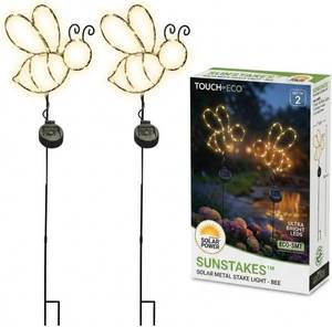 lot 10297 image: Touch Of ECO Outdoor Solar Powered LED Decorative Garden Stake Light - 2 Pack Warm White Bee Design - Great Decor for Yard, Patio, Lawn, Planter-Makes a Great Gift
