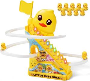 lot 10298 image: Small Duck Climbing Stair Slide Toy for Toddlers,Electric Duck Roller Coaster Tracks Toys Set with Light and Music,Gift for Kids Ages 3