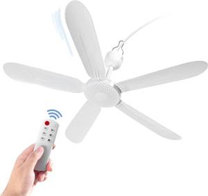 lot 10302 image: 28 Inch Ceiling Fan AC 110VDC 12V Indoor Outdoor Gazebo Electric Fans for Tent with Remote Control Portable Hanging Plug in No Light White Bedroom Porch Quiet Small Room RV Garage Dorm
