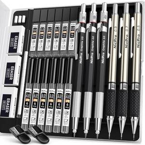 lot 10311 image: Nicpro 6PCS Art Mechanical Pencil Set, 3PCS Metal Drafting Pencil 0.5 mm & 0.7 mm & 0.9 mm & 3PCS 2mm Graphite Lead Holder (2B HB 2H) For Writing, Sketching Drawing With Lead Refills Case