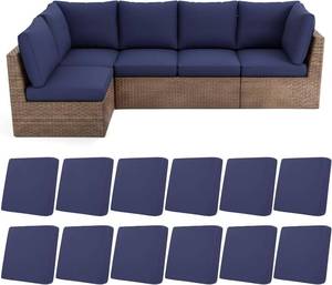 lot 17240 image: HEBE Stretch Patio Cushion Covers Set 12pcs,Waterproof Outdoor Couch Covers Replacement,Washable Reusable Seat Cushion Slipcovers for Patio Furniture Protector,Chair Cushion Cover