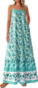 lot 17244 image: BTFBM Casual Women Summer Maxi Dresses 2026 Loose Sleeveless Sundress Spaghetti Strap Boho Long Dress Vacation Light Blue XXL 2XL