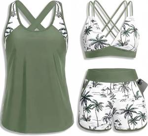 lot 17249 image: Daci Women 3 Piece Tankini Swimsuits - Tummy Control Tank Top with Bra Modest Bathing Suit with Pockets Boyshorts Bottom 2026 Size 24W (3X)