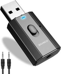 lot 17253 image: Bluetooth Car Adapter, Mini Bluetooth 5.0 Stereo Transmitter Receiver, Wireless 3.5mm Aux Jack Hands-Free Calls Kit Audio Adapter Built-in Mic for Car Speaker, Home Stereo, Headphones, PC,TV More