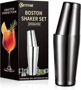 lot 17258 image: Boston Shaker Set, 18oz & 28oz 2-Piece Tins, Professional 304 Stainless Steel Cocktail Shaker with Leak-Proof Weighted Base for Bartending, Home & Bar Use (Black)