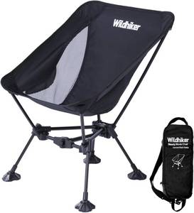 Wildhiker Ultralight Backpacking Chair   Compact Camping Chairs for Adults with Pouch, Weighs 2.8 lbs with Anti-Sinking Large Feet for Beach, Hiking, Motorcycle, Travel, Festival   Black