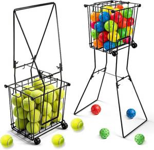 lot 17278 image: ParseBio Portable Pickleball Tennis Ball Collector with Wheel, 90 Tennis Balls Capacity, Pickleball Retriever Basket Carrier Gatherer Picker Hopper Container