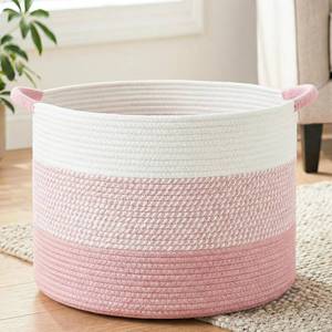 lot 17281 image: Artfeel 70L Large Cotton Rope Basket, Decorative Woven Blanket Storage for Living Room, Boho Toy Storage & Toy Box for Kids, Versatile Laundry Basket & Nursery Hamper for Blankets(Pink)