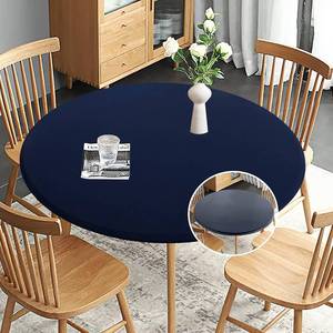 lot 17283 image: Obstal Fitted Round Table Cloth, Reversible Waterproof Stain Resistant Elastic Stretch Tablecloth, Wipe Clean Table Cover for OutdoorIndoor Use, Fits Round Tables up to 30 - 36 Diameter, Navy