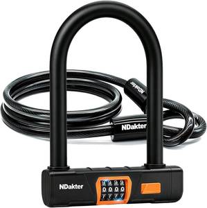 lot 17286 image: NDakter Bike Locks Heavy Duty Anti Theft, Combo Bike U Lock, 4-Digit Resettable Combination Bicycle Lock, Large U Shaped Ebike Lock with 5Ft Steel Cable for Electric Bike, Escooter, Motorcycle,Door