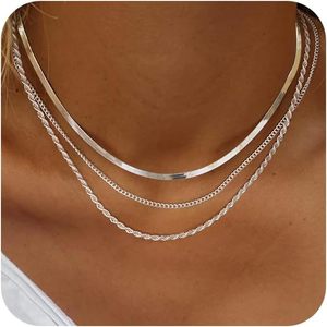 lot 17302 image: Freekiss Womens Layered Necklace Set - 3 Piece Dainty Gold Jewelry for Everyday Stacking  14K Gold Plated Snake Chain, Rope Chain, Cuban Chain  Adjustable Length 14-18.5 Inch  Gift Ready