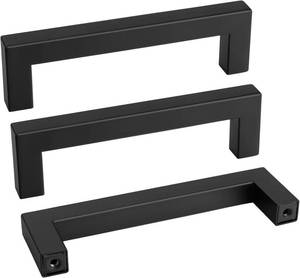 lot 17504 image: Goldenwarm Black Cabinet Handles Matte Black Drawer Pulls Stainless Steel Cabinets Hardware Square Bar Modern for Kitchen Bathroom Cupboard 4 Inch Hole Centers 45 Pack