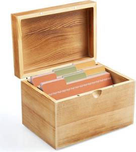 lot 17506 image: DRASTAR Index Card Holder, 3x5 Index Card Box, Wooden Index Card Organizer with 45 Dividers, Flashcard Notecard Holders for Home Office, Brown