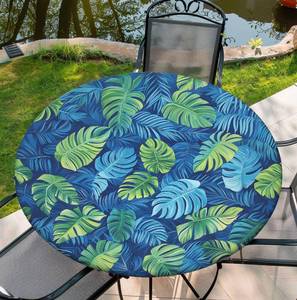 lot 17509 image: Round Fitted Tablecloth with Elastic Edged, Fall Tablecover Leaves, Waterproof Wipeable Round Table Cover for Party, 54-58, 60Inch