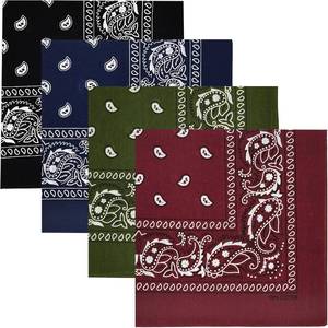 lot 17510 image: 4 Pack 100% Cotton Bandanas 22x22 inches - Multi-Purpose Square Scarfs for Men & Women, Headbands, Face Cover