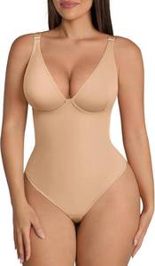 lot 17511 image: FeelinGirl Shapewear Bodysuits for Women Tummy Control Body Suits Deep V Neck Thong Body Shaper Size Medium