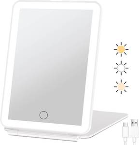 lot 17520 image: FUNTOUCH Rechargeable Travel Makeup Mirror with 72 Led Lights, Portable Lighted Beauty Mirror, 3 Color Lighting, Dimmable Touch Screen, Tabletop LED Folding Cosmetic Vanity Mirror