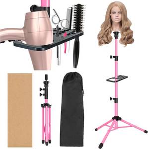 lot 17527 image: ZQIAN BEAUTY Wig Head Stand 50 Inch Metal Mannequin Head Stand for Hairdressing Training Head Adjustable Wig Stand Tripod with Tool Tray (Pink, Mannequin Head Not Included)