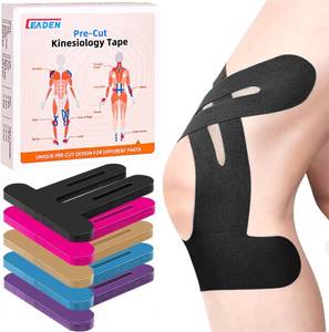 lot 17529 image: Precut Kinesiology Tape for Knees, 10 Pcs - Knee Support & Stability, Knee Pain Relief Athletic Tape - Waterproof & Elastic, Breathable Hypoallergenic Latex-Free Tape, Black