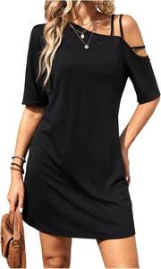 lot 17531 image: SOLY HUX Womens Cold Shoulder Tshirt Dress Cutout Asymmetrical Short Sleeve Summer Short Dresses Size XL