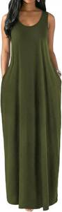 lot 17536 image: Ulovmi Women Summer Long Dress Casual Sleeveless Tank Tops Loose Maxi Dresses for Women 2026 Color Army Green Size XXL