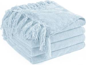 lot 17537 image: Chenille Throw Blanket for Couch 60X 80 Twin, Soft Cozy Throws with Fringe Tassel for Bed Sofa Chair Cover, Lightweight Knitted Decorative Boho Blankets for Living Room, Light Blue