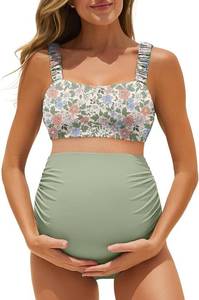 lot 17546 image: Summer Mae Ribbed Maternity Bikini Swimsuit for Women High Waisted Two-Piece Bathing Suit Crop Top Pregnancy Swimwear Size 16