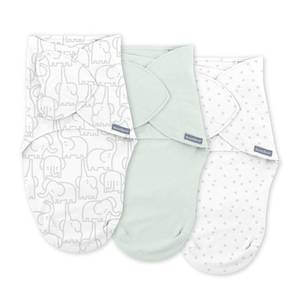 lot 17555 image: SwaddleMe by Ingenuity Monogram Collection Baby Swaddle, 100% Cotton, Improves Sleep & Calms Startle Reflex, 0-3 Months, Pocket Fold Design for Easy Changes, 1.0 TOG, 3-Pack - Elephant Dance
