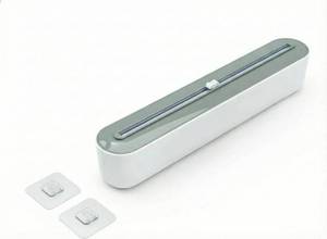 lot 17557 image: Plastic Wrap Dispenser with Cutter, Gray White ABS Material, Wall Mount or Countertop, 393mm x 63mm x 85mm, Universal Size Compatible with Plastic Wrap, Parchment Paper, Aluminum Foil